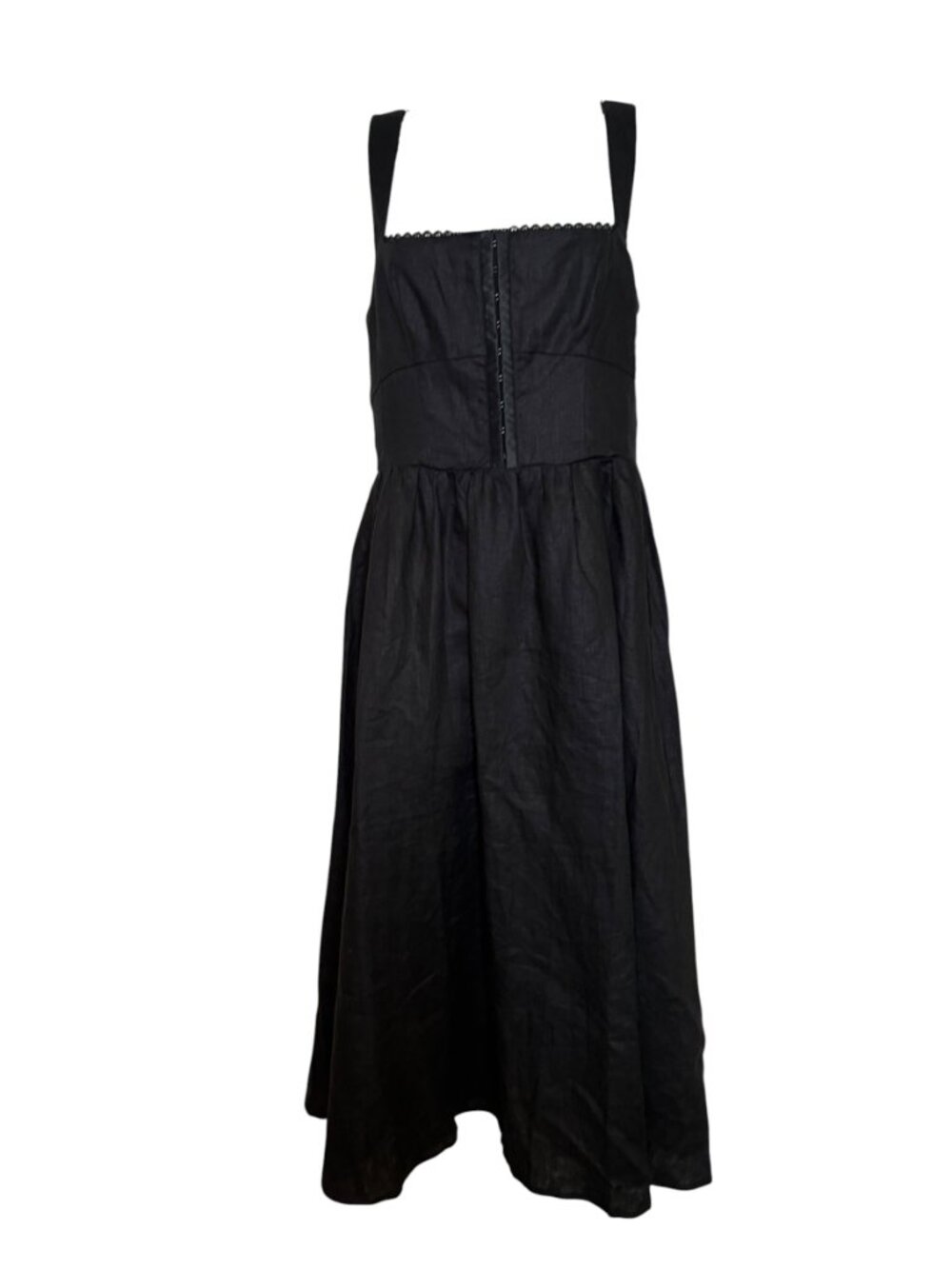O.P.T Marina Black Linen Midi Dress Smocked Back Size 4 NWT - Picture 2 of 6